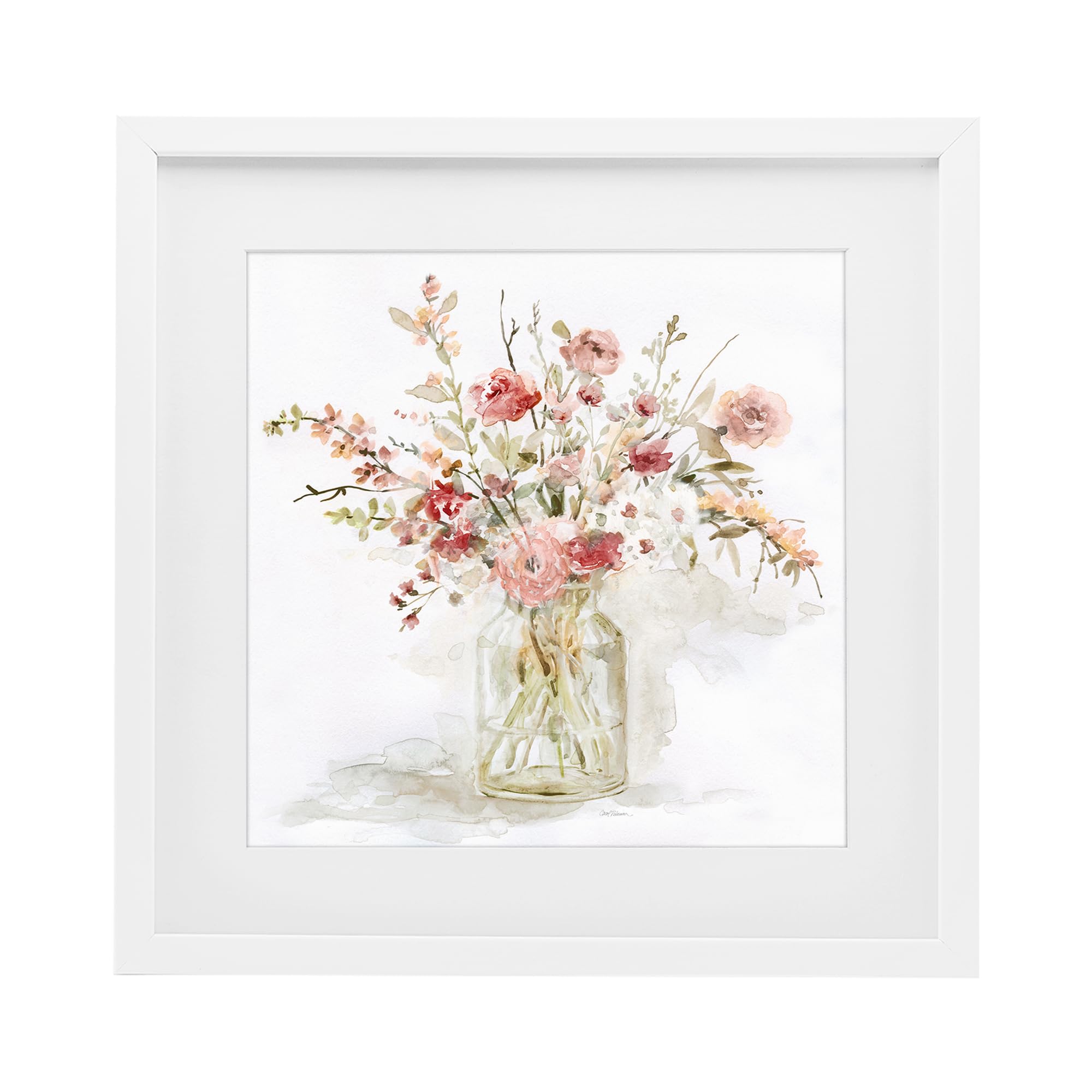 Stupell Industries Coastal White (Textured) Springtime Blooms In Glass Vase, 16 X 16 Inch Framed Print Under Glass