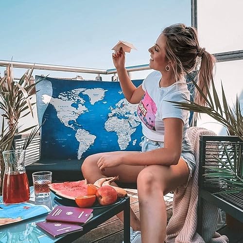 Miniatura 7 de Mapa del mundo XXL de 51 x 28 pulgadas, forro polar para colgar en la pared como tablero de pasador de viaje en diseño moderno de arte de pared, 20