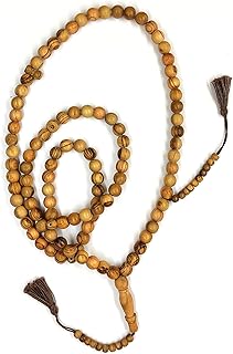 JAZZEEL Natural Olive Wood Rosary with 2 Counters 100 Grit 8mm Beads for Islamic Prayer and Dhikr Meditation Spiritual Tasbih Misbaha Gift for Men and Women Wooden Finish