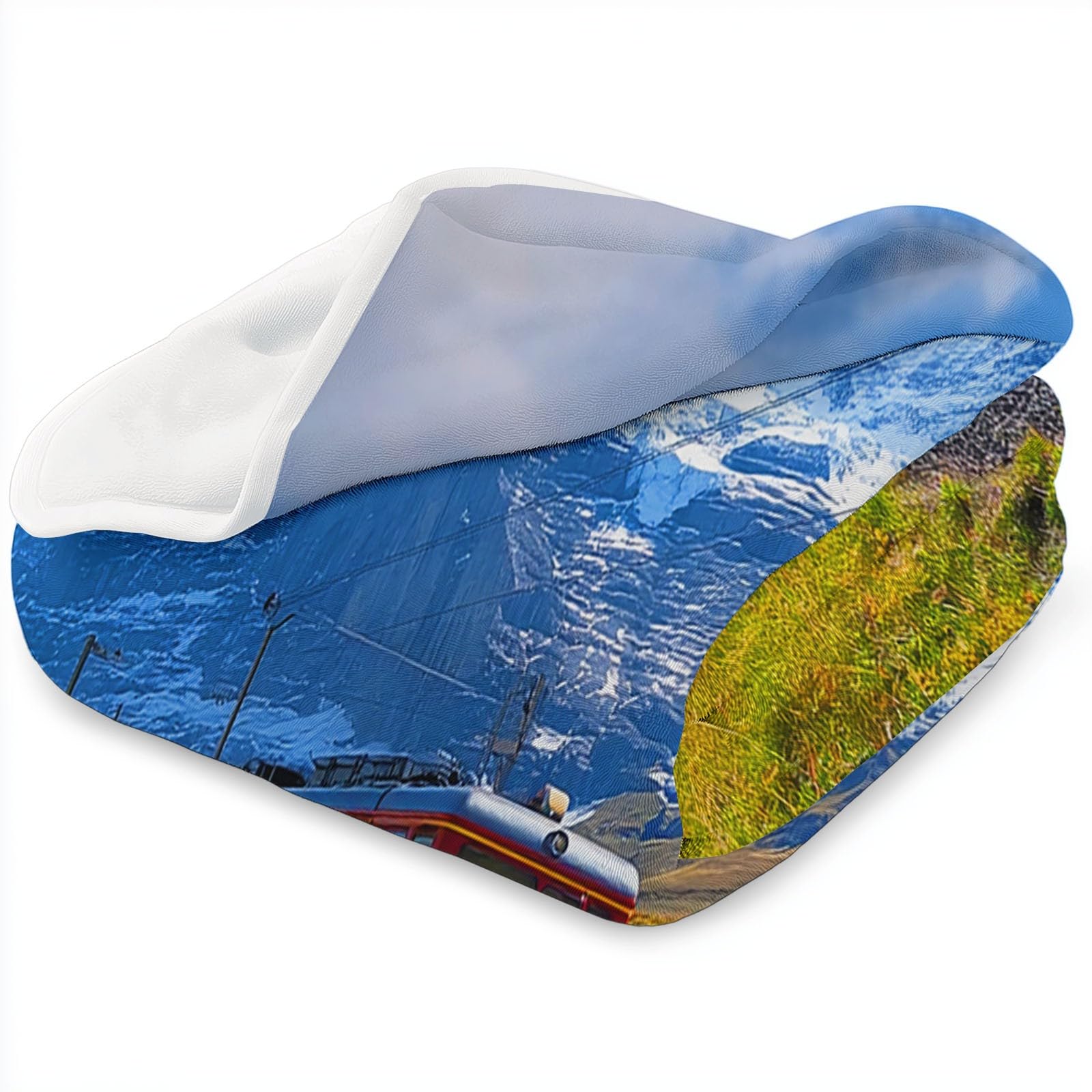 Générique Couverture 220 x 240 cm, Couverture de Lit Surréalisme Voiture De Tourisme Montagnes Douce et Duveteuse Douillette pour Toutes Les Saisons - Plaid Polaire Bleu pour Adultes Et Enfants