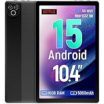 Laptok Tablet 10.4 pollici Android 15, 16GB RAM, 1280 * 800 HD丨5G WiFi丨BT5.4, Tab PC con Doppia Fotocamera, Android Tablet con Doppio Altoparlante, Batteria 5000mAh, GMS Widevine L1 (Nero)