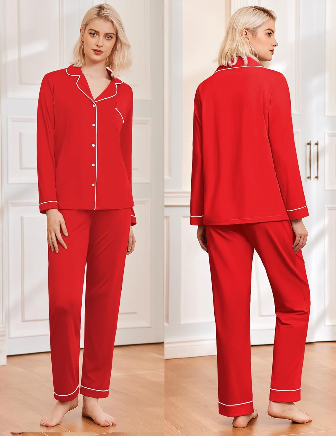 Ekouaer Womens Classic Sleepwear Long Pajama Set S-XXL - Image 2