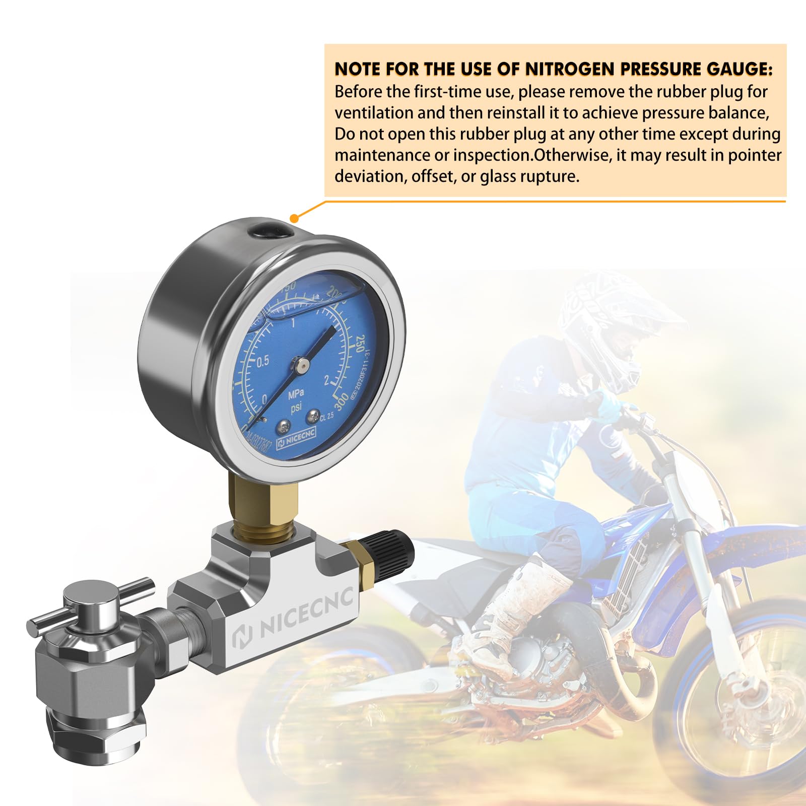 NICECNC Universelles 300PSI Hochpräzisions-Stickstofffüllgerät Compatible with Schrader Válvula Shocks - Compatible with Schrader Válvula Shock Models