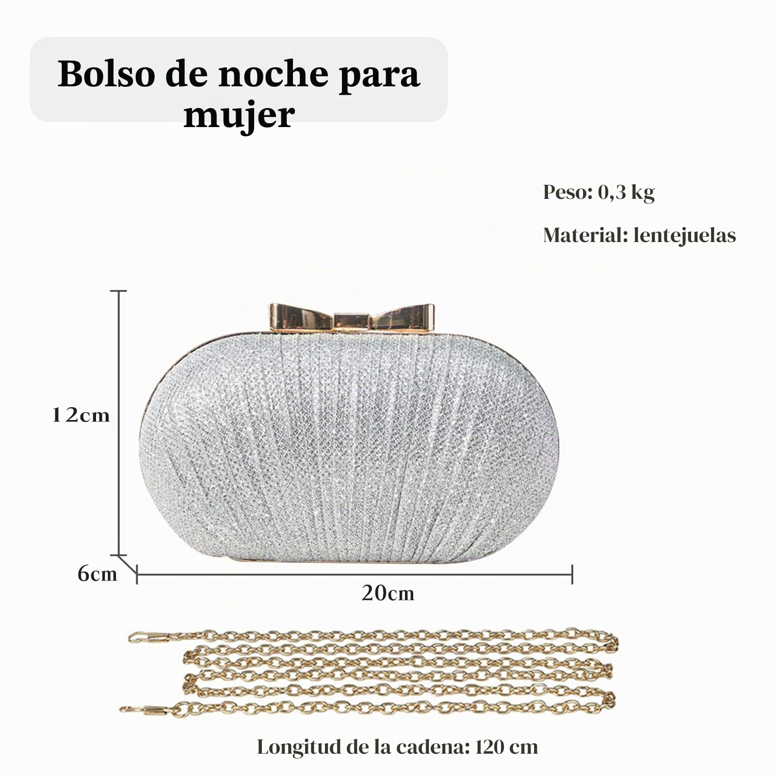 CORIOS Lentejuelas Clutch para Mujer Bolsa de Noche Lujoso Bolso de Hombro Bolso de Boda Bolso de Fiesta Bolsa de Cadena Pequeña Elegante Bolsos Bandolera para Fiesta de Graduación Banquete Plata