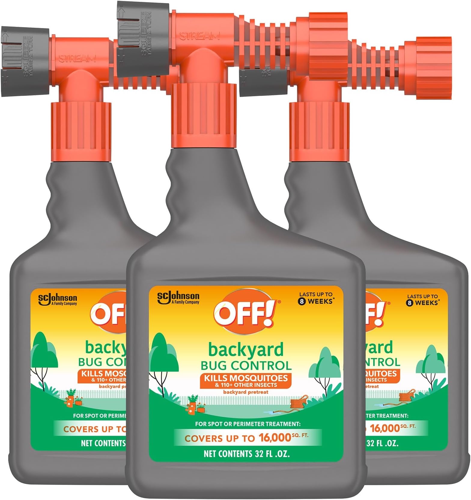 OFF! Backyard Bug Control Yard Pretreat Hose End Sprayer Kills and Repels Insects Covers up to 16,000 Square Feet Outdoor Use 32 Ounce (Pack of 3)