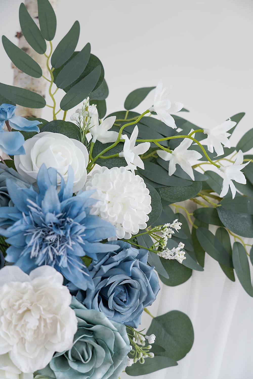 Olalaka Hellblaues künstliches Hochzeitsbogen-Set (3 Stück) mit 7,8 m weißem glänzendem Bogen Drapierstoff für DIY Hochzeit Party Zeremonie Empfang Hintergrund Blumendekoration