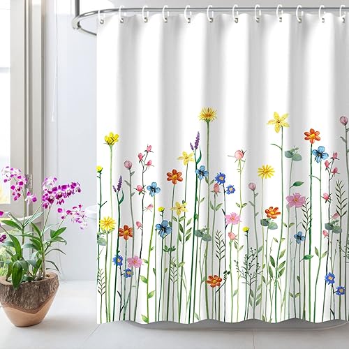 Miniatura 3 de LIVILAN - Cortina decorativa para bañoducha bonita, de flores silvestresplantas en acuarela, con ganchos, de 72 pulgadas de ancho x 72 pulgadas de