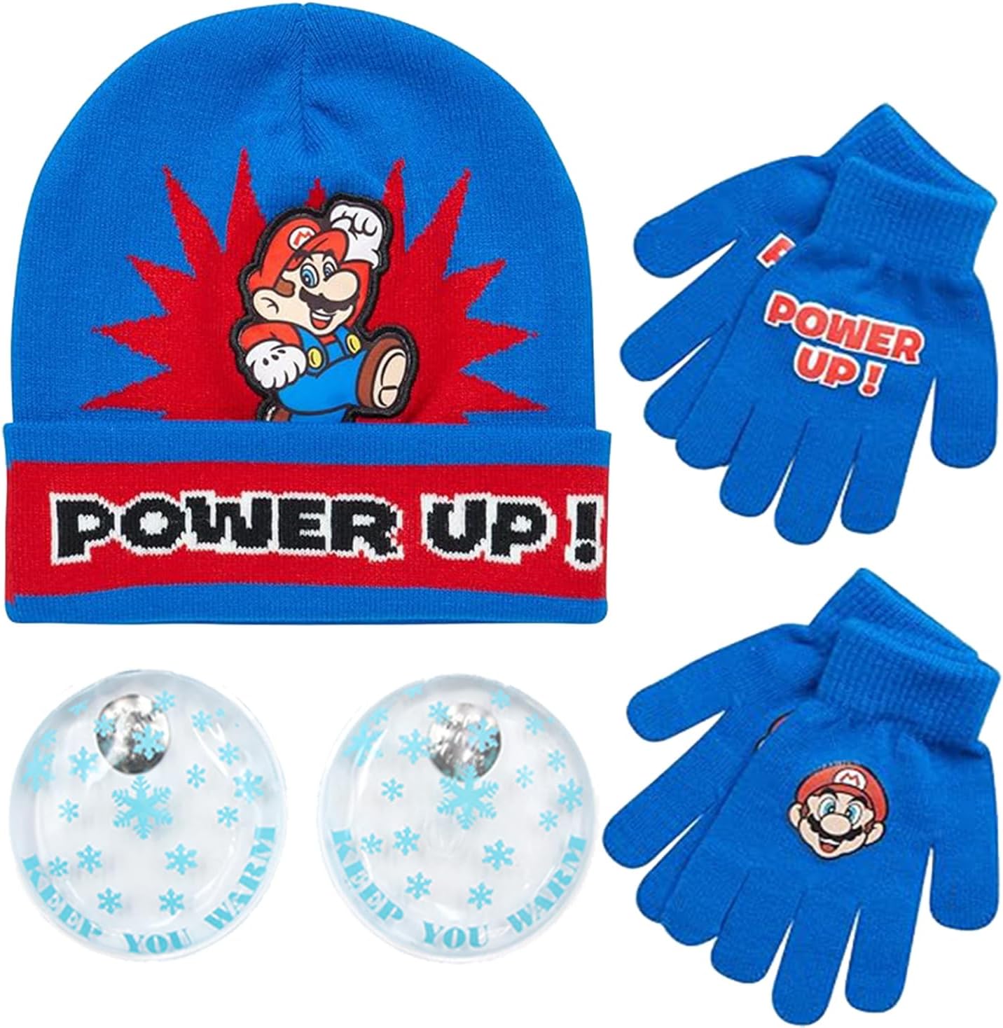 Nintendo Super Mario Bros. Winter Hat 2 Pair Gloves (Toddler/Little Boys) With Handwarmers