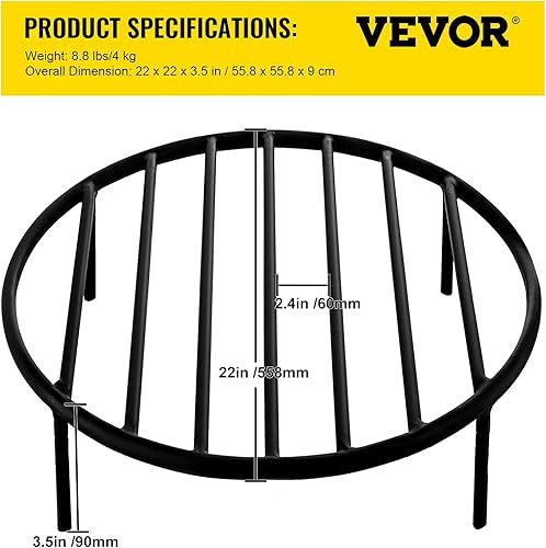 Miniatura 7 de VEVOR Rejilla para hoguera, rejilla redonda de leña de hierro resistente, rejilla redonda de madera para hogueras de 22 pulgadas, rejilla de hoguera