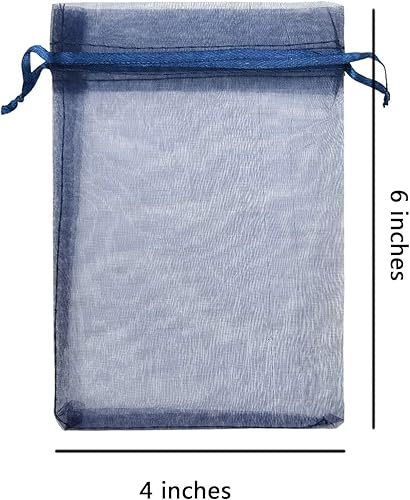 Miniatura 4 de Bolsas de Regalo de Organza 100 Piezas con Cordón 4x6 pulgadas Azul Marino para Baby Shower, Cumpleaños de Niña, Recuerdos de Fiesta, Boda,