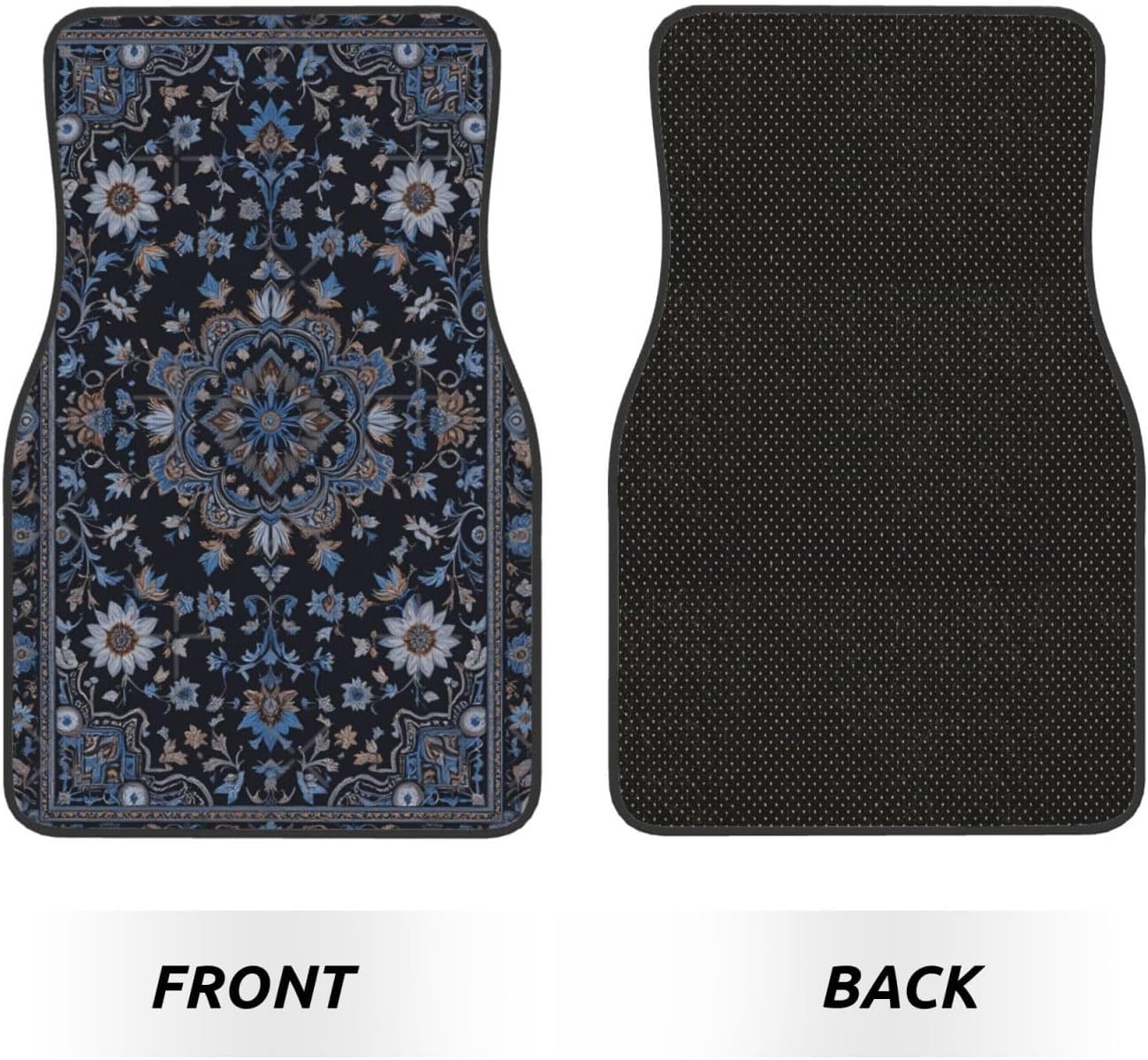 Car Floor Mats Carpet 4pcs Black and Blue Persian Style Whimsical Vintage Pattern Floor Mats for Cars Universal Vehicle Front Rear Rugs Car Decor Accessories for Trucks