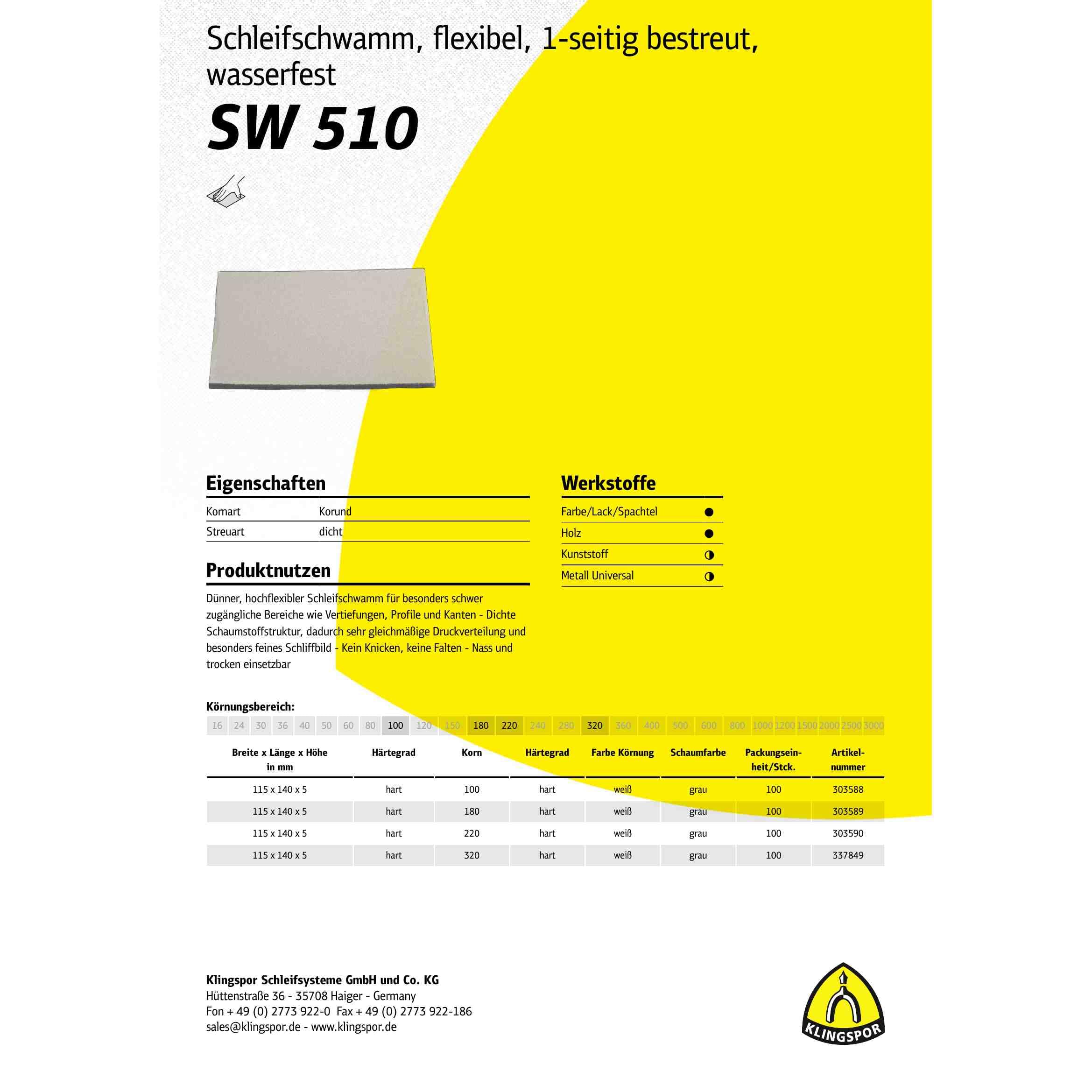 100 x spugne abrasive Klingspor SW 510 Corindone, 115 x 140 x 5 mm grano 180 Art.: 303589