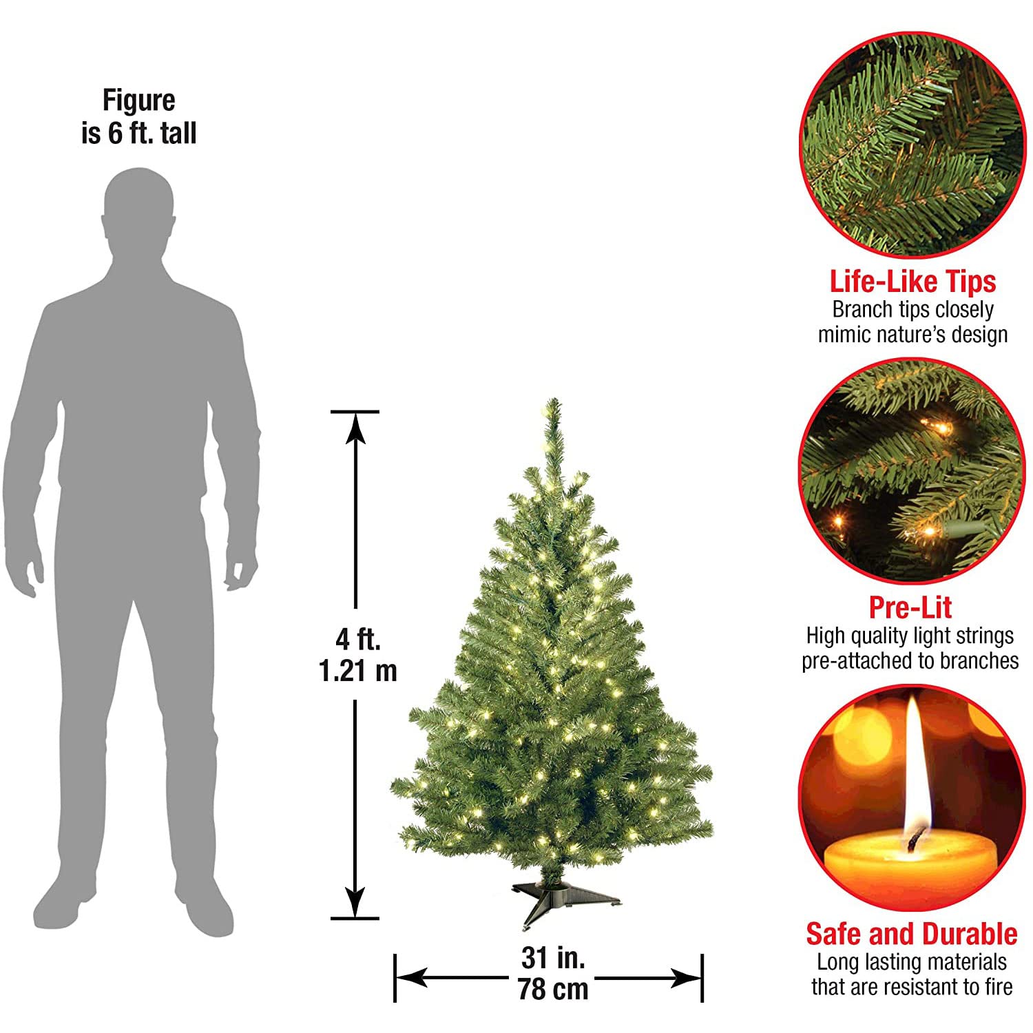 National Tree Company 4 ft Kincaid Spruce Mini Artificial Christmas Tree with 100 Clear Lights, 269 Tips, Stand Included, Green 3 National Tree Company 4 ft Kincaid Spruce Mini Artificial Christmas Tree with 100 Clear Lights, 269 Tips, Stand Included, Green - Image 3