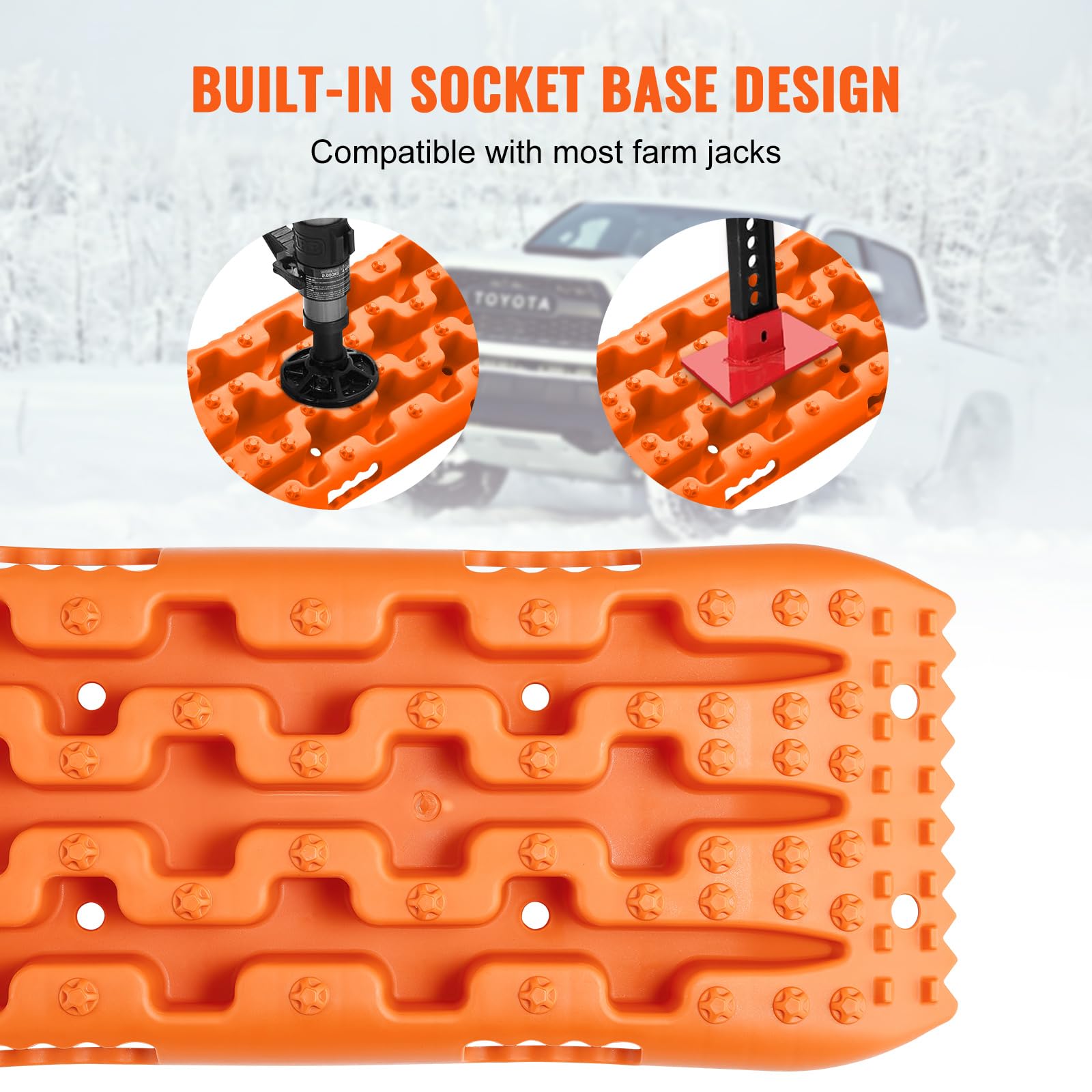 VEVOR Placa de Aterrizaje de PP 10 T Estera de Tracción para Todoterreno/Coche/Pick-up/SUV/RV Tabla de Recuperación de Arena y Lodo de Nieve Bolsa de Almacenamiento, Corta, Naranja, 2 Piezas