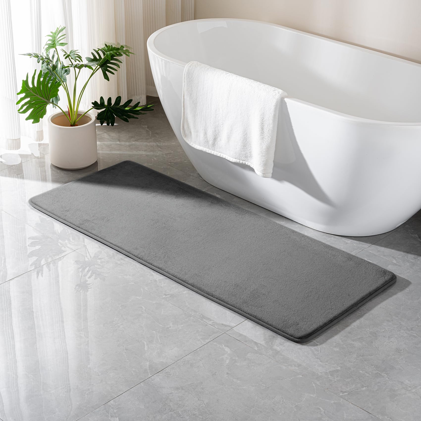 Amazon.com: Grey Memory Foam Bath Runner Mat Long Bathroom Rug ...