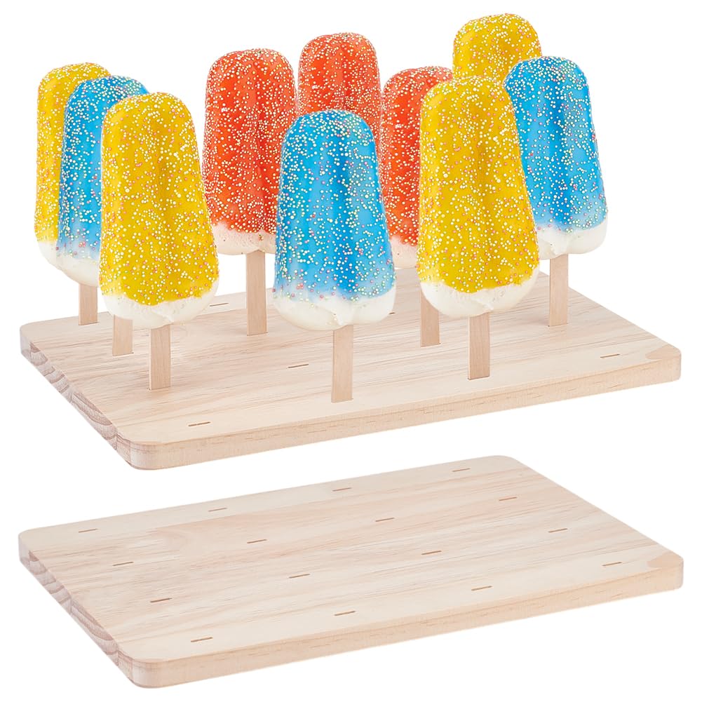 PH PandaHall 2 pz Supporto per Ghiaccioli In Legno per Espositore Da 16 Fori Supporto per Bastoncini da Dessert per Gelato Cakepop Matrimonio, Foro: 10x2mm
