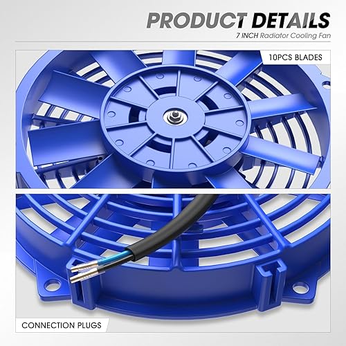 Vista 84 de DNA Motoring Ventilador de radiador delgado de enfriamiento eléctrico de alto rendimiento de 7 pulgadas con kit de montaje, azul, RAF-7-BL+FMK