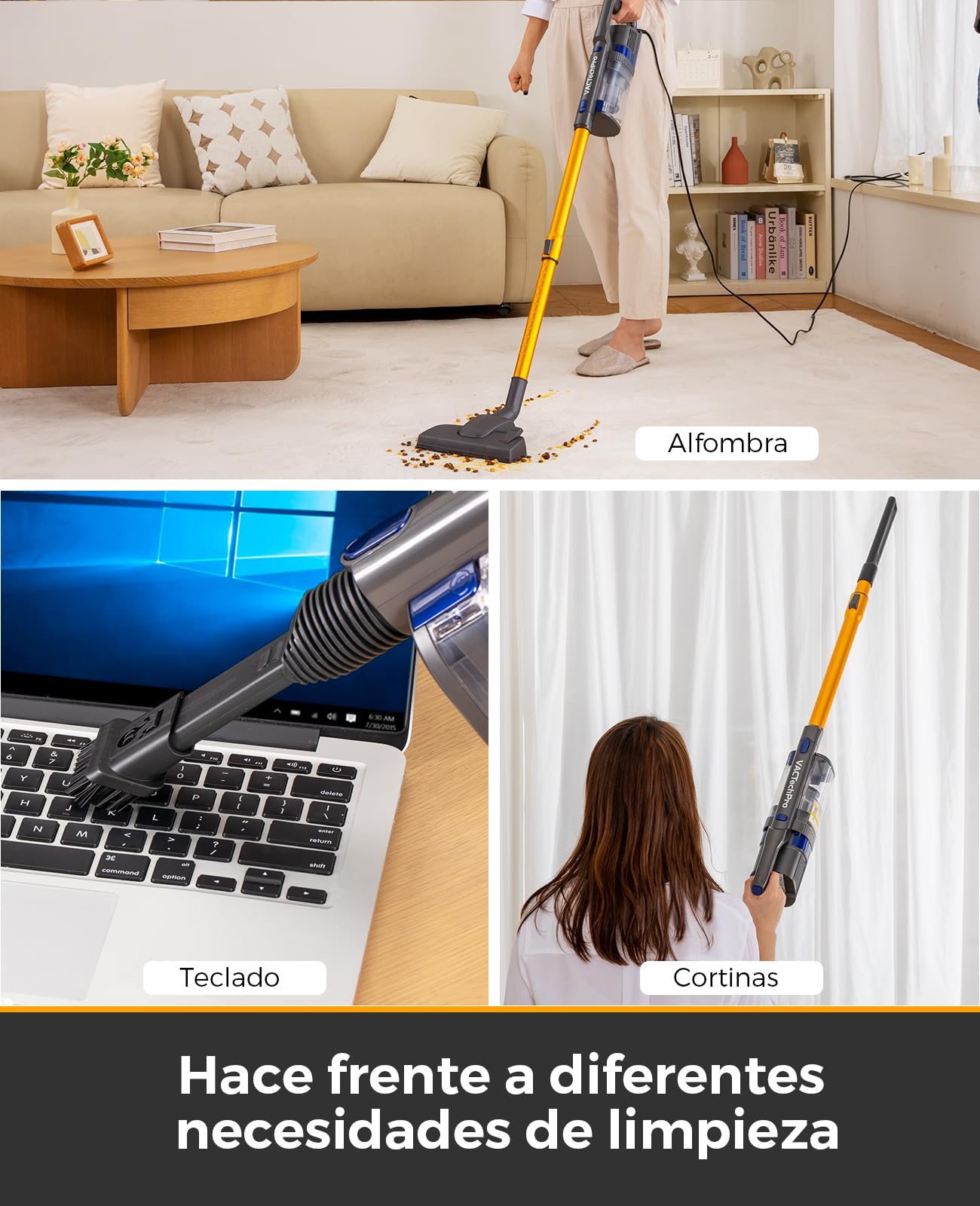 VACTechPro 60KPa/680W/7M Aspiradora, Aspiradora con Cable con 800ML Cubo de Basura, Aspirador con Diseño Ergonómico del Mango, Aspirador con Cable para Suelos Duros, Aspirador Vertical, Naranja