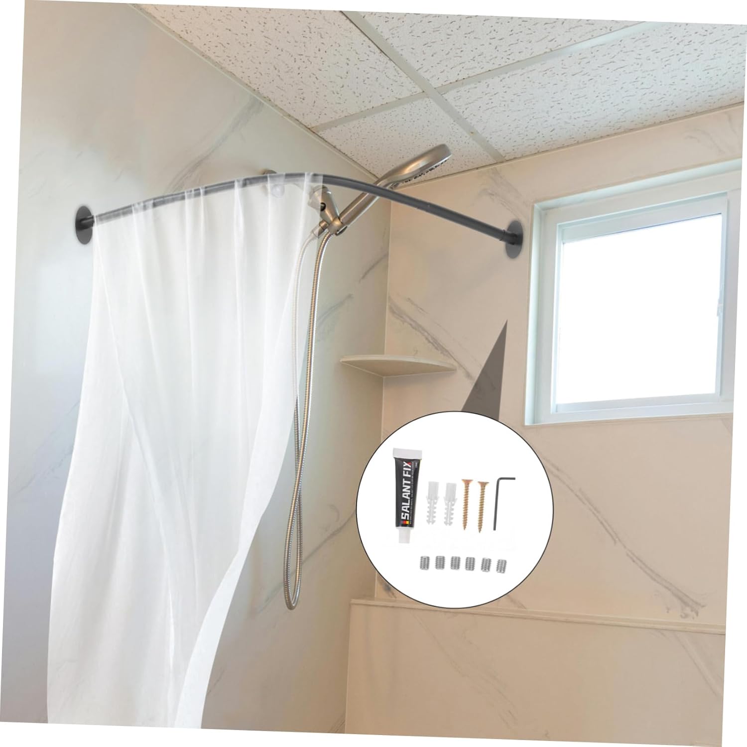 ABOOFAN Adjustable Curved Shower Curtain Rod Tension Rod for Bathroom Easy Installation Multipurpose Design for Bathtub Living Room and More