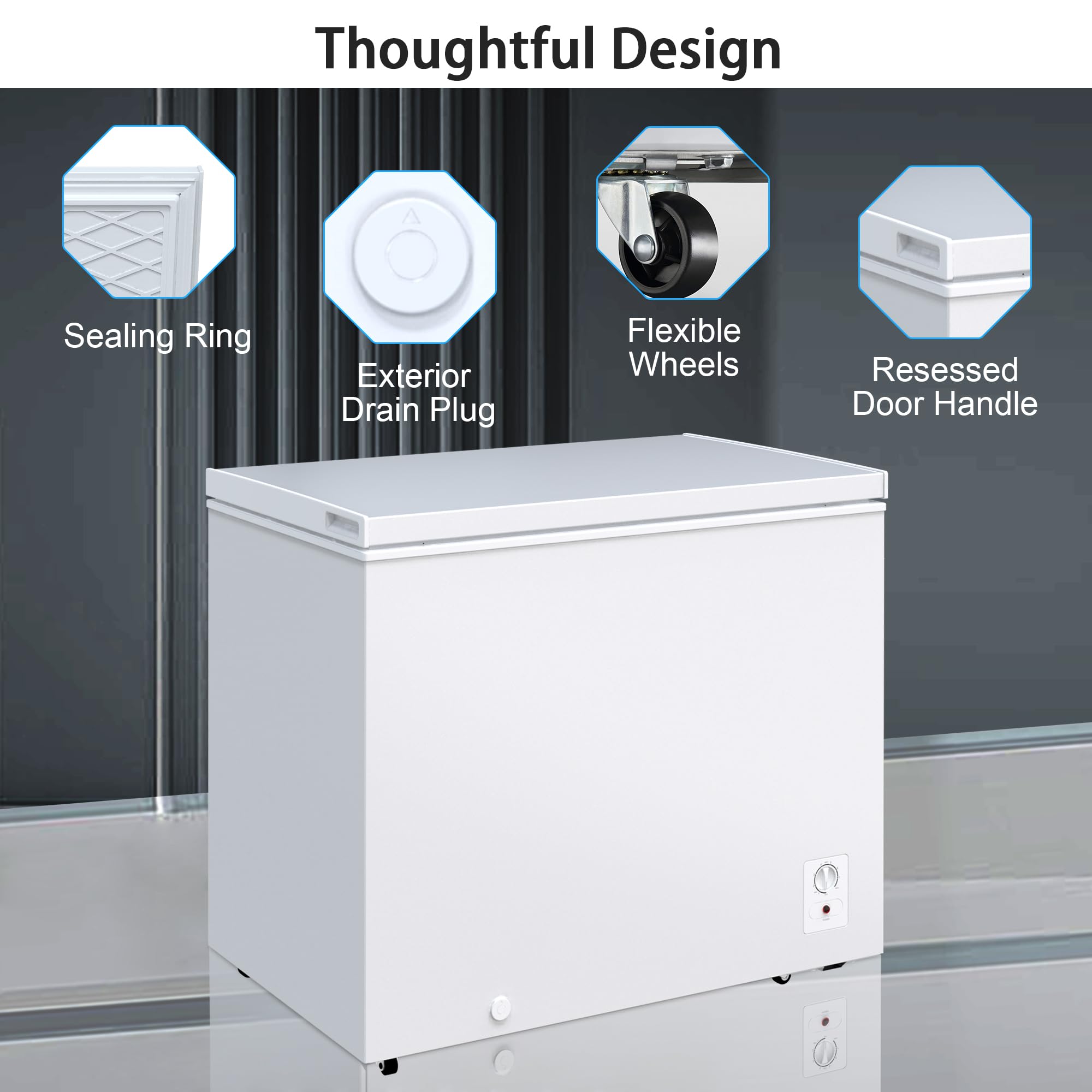 rosmena Chest Freezer 7.0 Cubic Feet, Deep Freezer with 8 Adjustable Thermostat, Compact Freezers with Removable Basket Easy Front Defrost, Drain Standing Top Open Door for Homes, White on Fridge.com