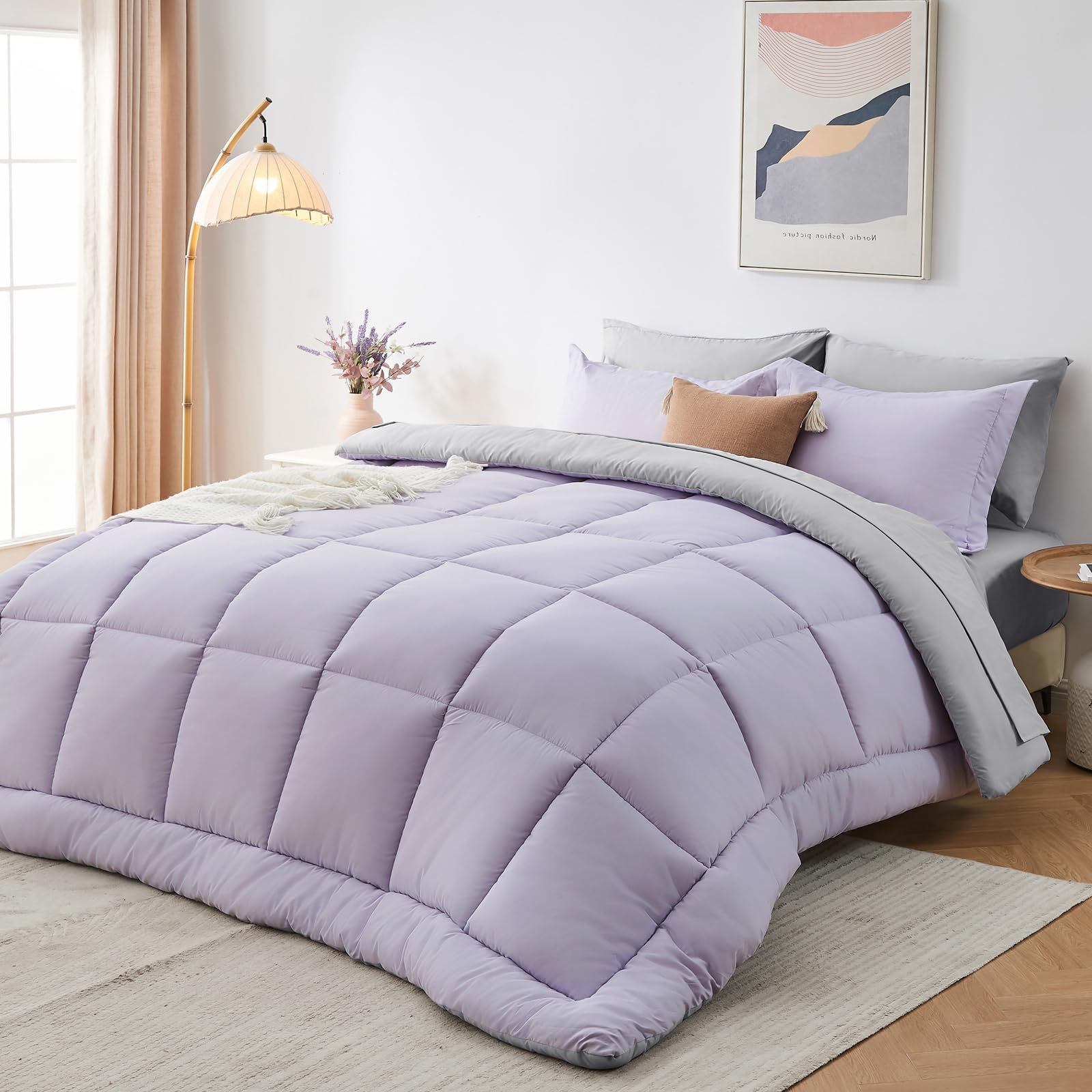 Sasttie Full Size Comforter Sets, 7 Pieces Reversible Bed in a Bag Full, Complete Bedding Set Includes Comforter, Flat Sheet, Fitted Sheet,