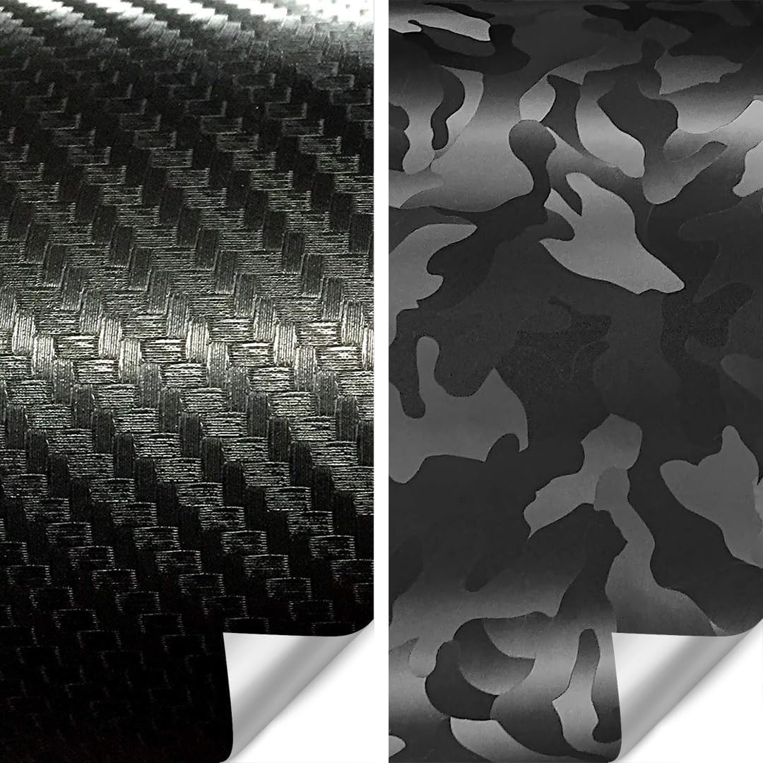 VViViD Black Carbon Fiber (3ft x 5ft) + Stealth Medium Pattern Camouflage (3ft x 5ft) Automotive Vinyl Wrap - M0