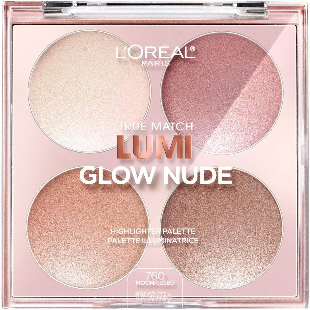 L'Oreal Paris Makeup True Match Lumi Glow Nude Highlighter Makeup Palette, Moon-Kissed, 0.26 oz.