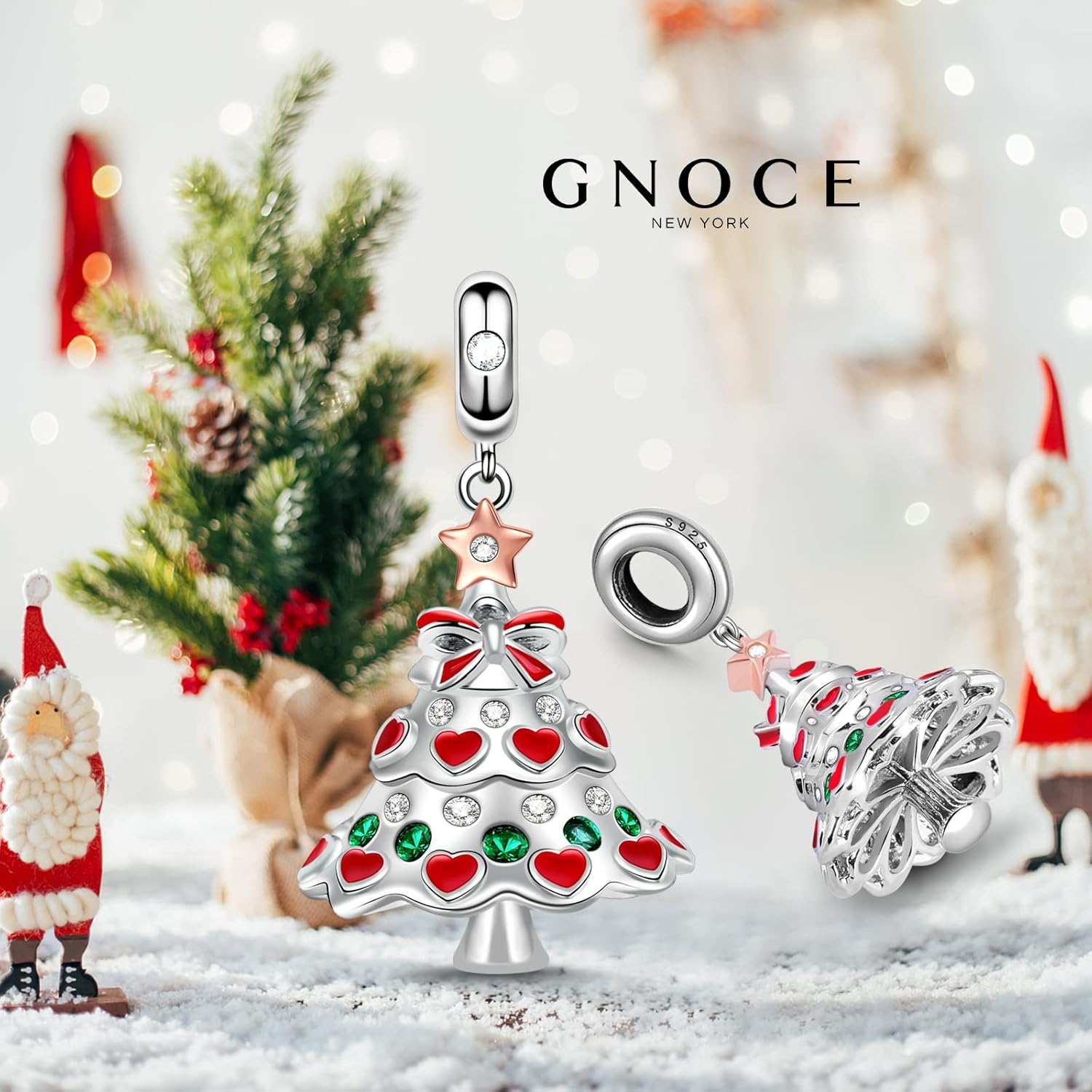 GNOCE Sterling Silver Christmas Tree Pendant - Dangle Charm for Bracelet/Necklace - Perfect for Women & Men