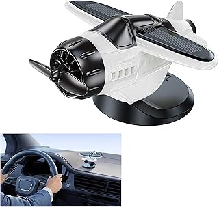 Solar-Powered Moving Airplane Car Decor – Solar Helicopter Planes Dashboard Ornament, Car Interior Accessory Auto-Rotating Suitable for Car Office Home Decor Xmas New Year Birthday Gift (White)