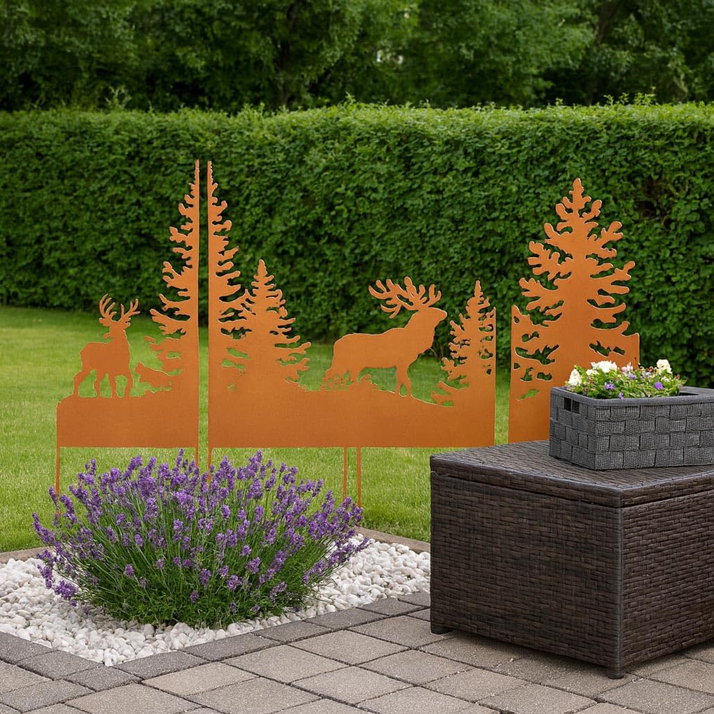 Kobolo Gartenstecker Forest aus Metall Hirschdesign 121x86 cm Braun