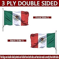Vista 3 de Bandera mexicana bordada de 3 x 5 para exteriores, doble cara, bandera nacional mexicana MX para exteriores, 3 capas, bordada con 2 ojales de latón