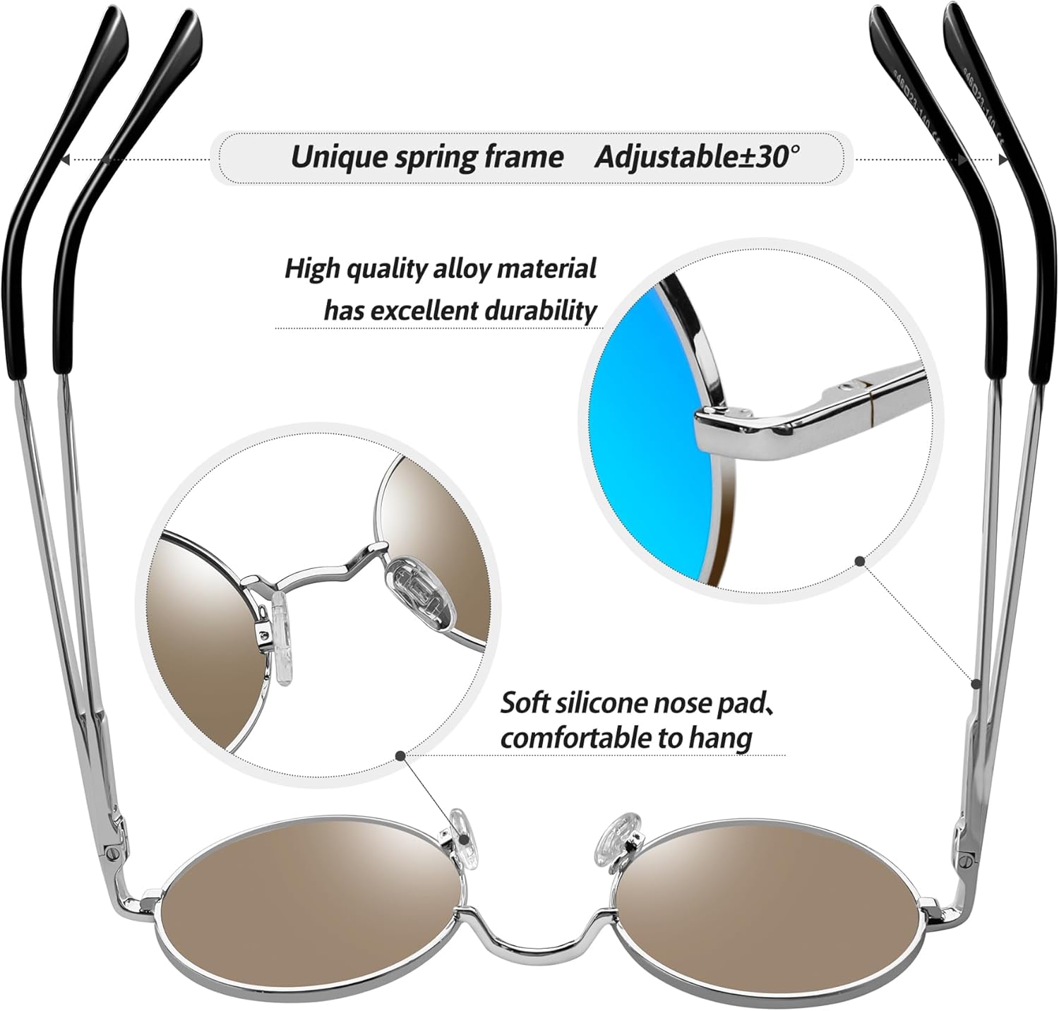 KANASTAL Round Sunglasses for Women Men Polarized Circle Sun Glasses UV400 Halloween Cosplay Shades 2 Pack - Image 4