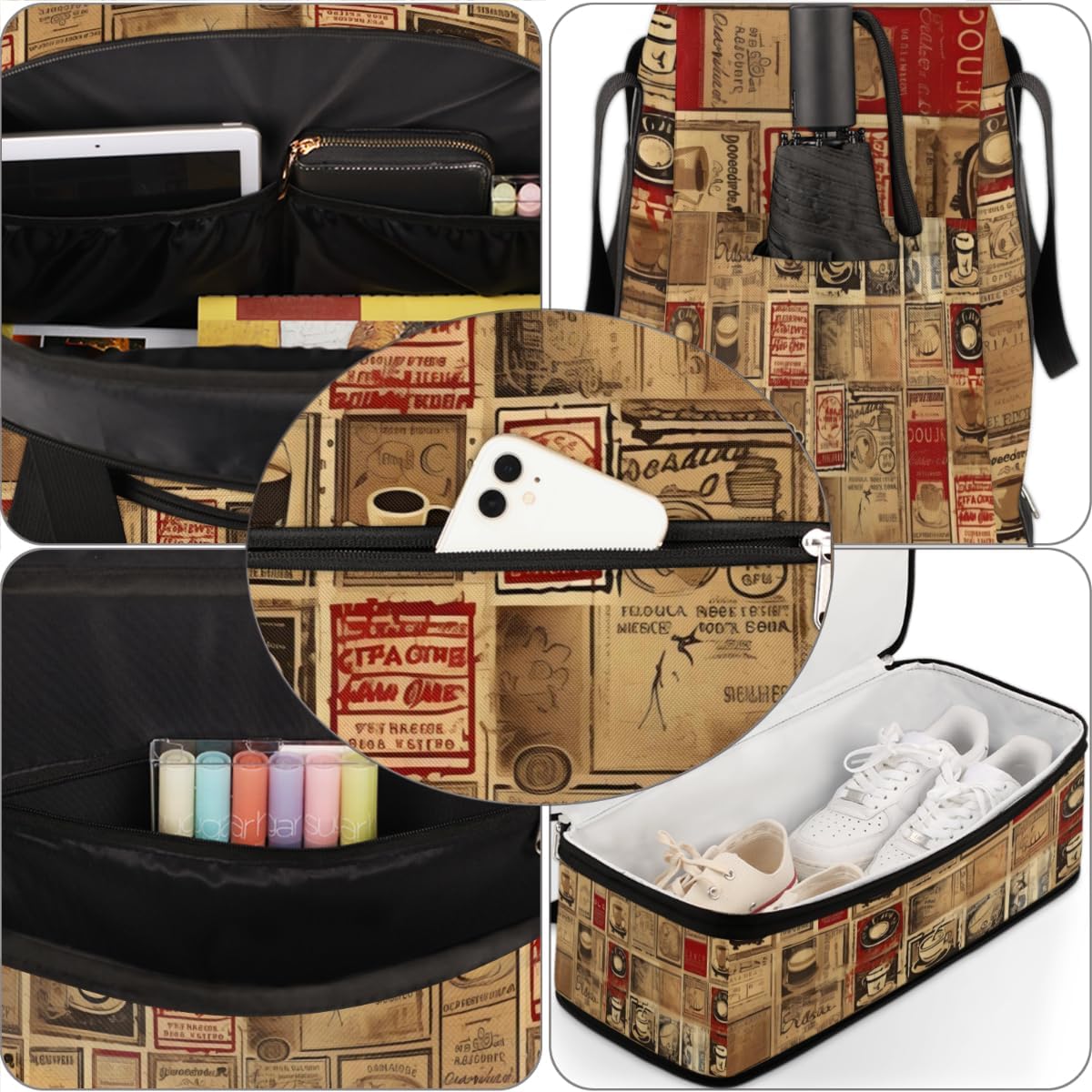QsirBC Coffees Funny Pattern Gym Bag for Women Duffle Tote with Shoes Compartment Men Weekender Duffel for Dance Travel Sports Swimming Overnight