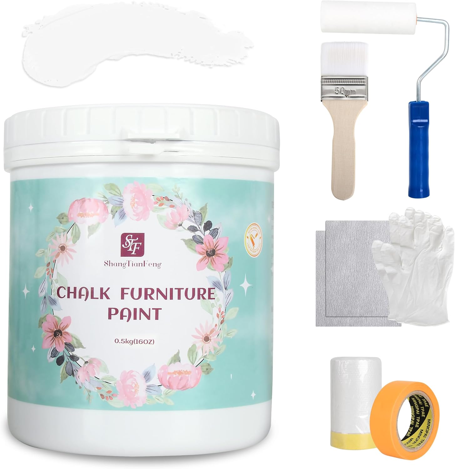 Chalk Paint Furniture Kit [16 Oz, White], Eco-Friendly Cabinet Paint, Easy to Apply Kitchen Paint for Furniture, All-in-One, Odorless, Matte, No Wax Needed, Non-Toxic