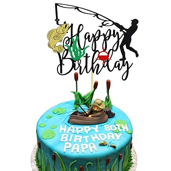 Fishing Cake Topper, Fisherman Birthday Party Decorations, Outdoor Fishing Themed Cake Decoration, Boys and Girls Birthday Party Decorations