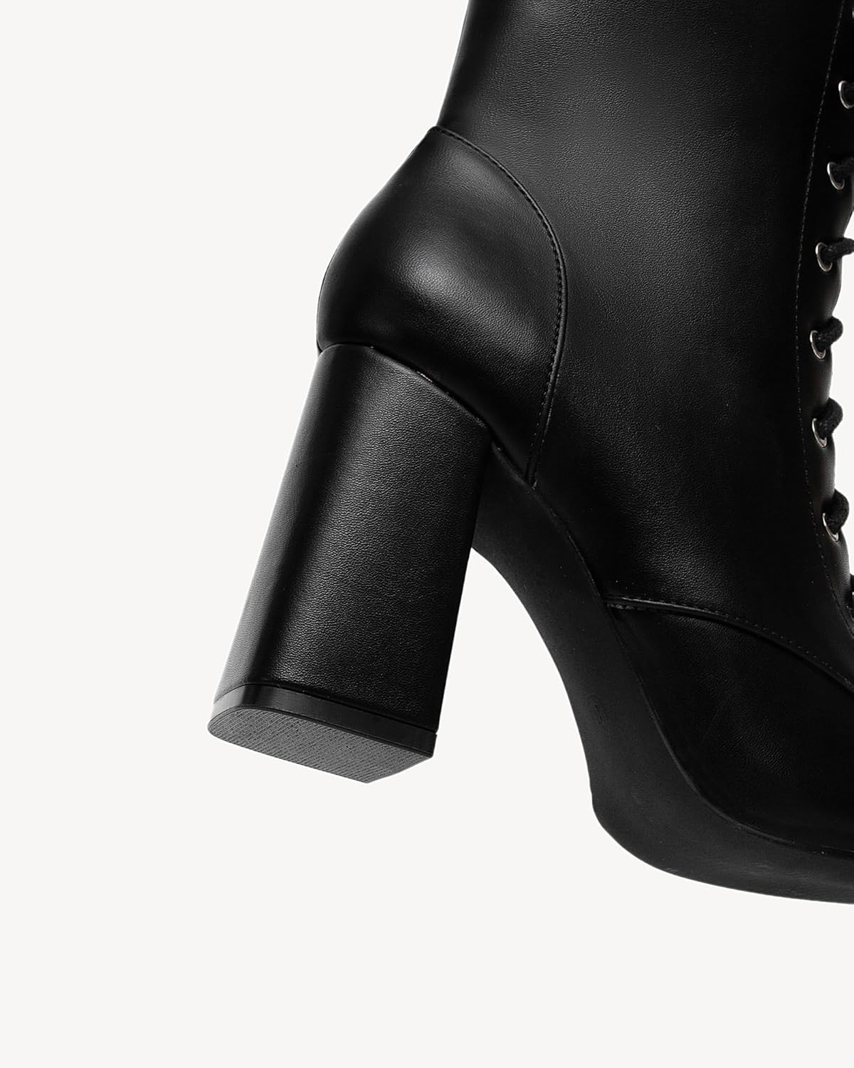 NEWBELLA Women's Square Toe Ankle Boots - Lace-Up Block Heel Booties with Side Zip, Minimalist Casual Faux Leather Boots for Daily Wear