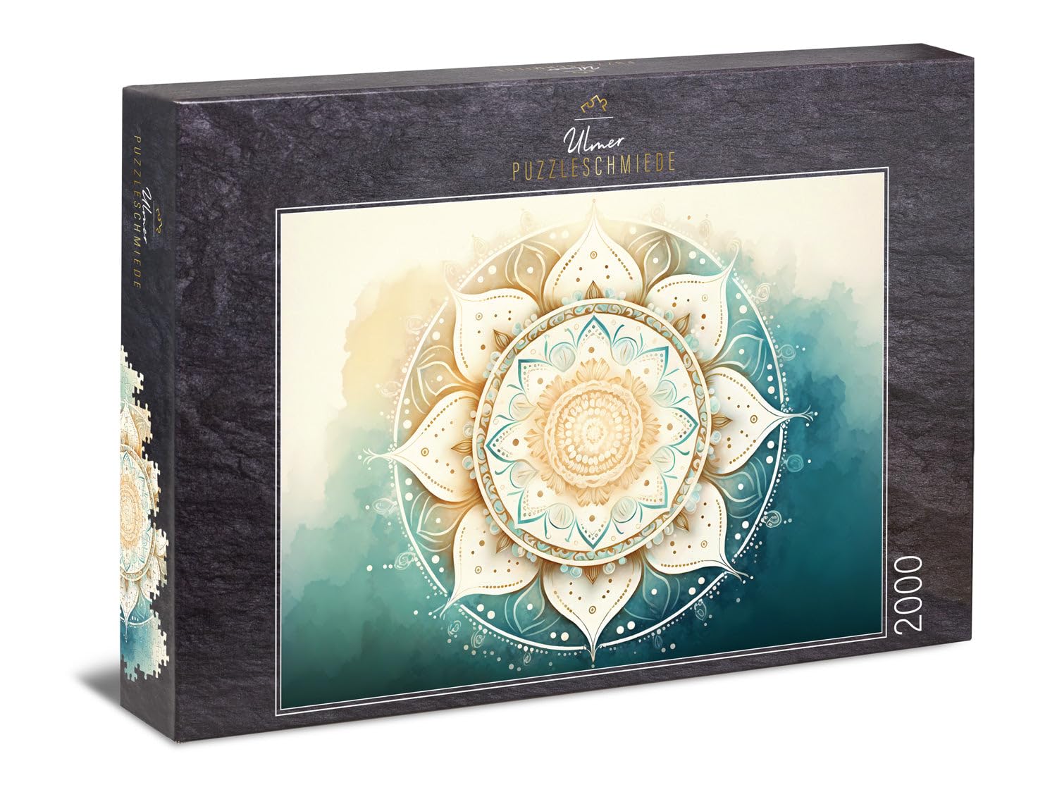Ulmer Puzzleschmiede - Puzzle a mandala ad acquerello da 2000 pezzi - Finissima mandalamotiva bianca come puzzle nello stile di colori delicati dell'acqua
