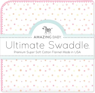 Amazing Baby Ultimate Winter Swaddle, X-Large Receiving Blanket, Made in USA, Premium Cotton Flannel, Playful Dots, Multi Pink Mom's Choice Award Winner
