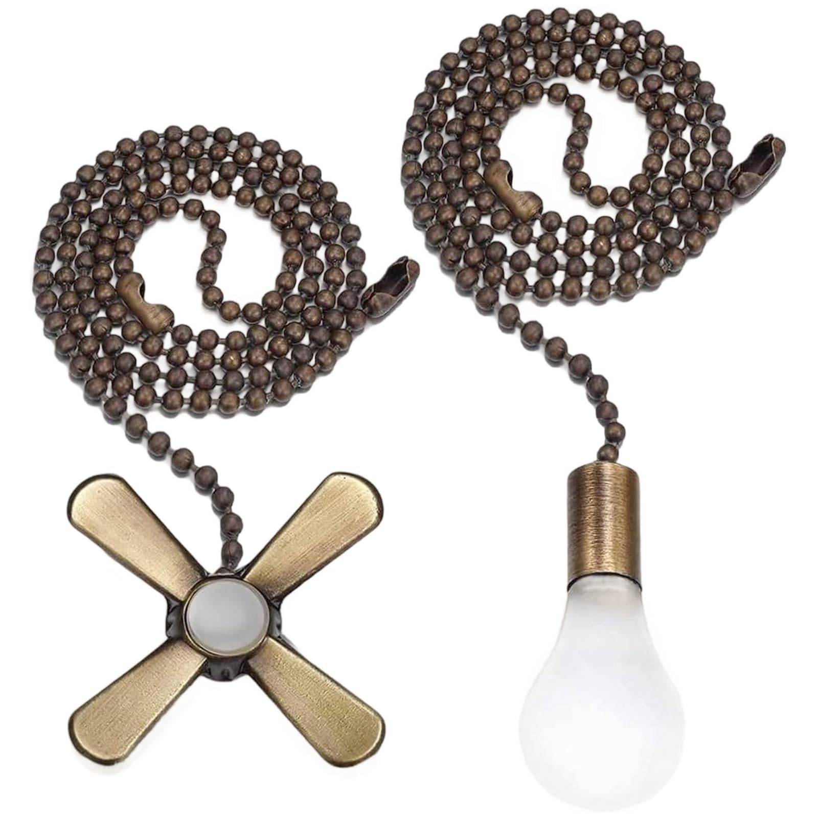 NASSMOSSE Ceiling Fan Pull Chain 4Pcs Lengthened Alloy Decorative Fan Pull Chain Extension with Frosted Glass Bulb & Cord, Gold