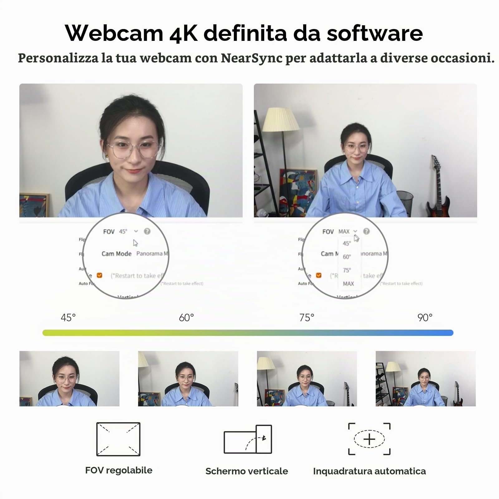 Nuroum V32-AF Webcam 4K 8MP 1080P/60fps, 1440P/30fps per Streaming Sony CMOS con Messa a Fuoco Automatica, Doppio Microfono a Cancellazione di Rumore/Incorniciatura Automatica, Videocamera PlugPlay