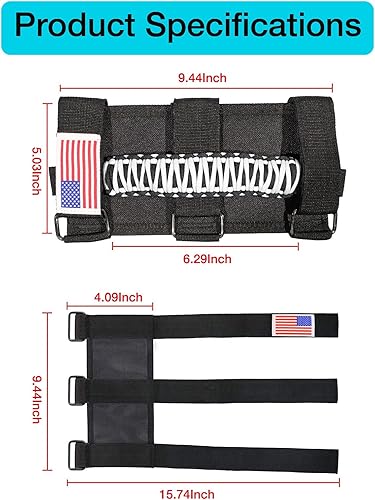 Miniatura 6 de GAIZON Paquete de 4 asas de agarre para barra de rollo con diseño de bandera de EE. UU. de paracord, reemplazo para Jeep Wrangler YJ TJ JK JL,