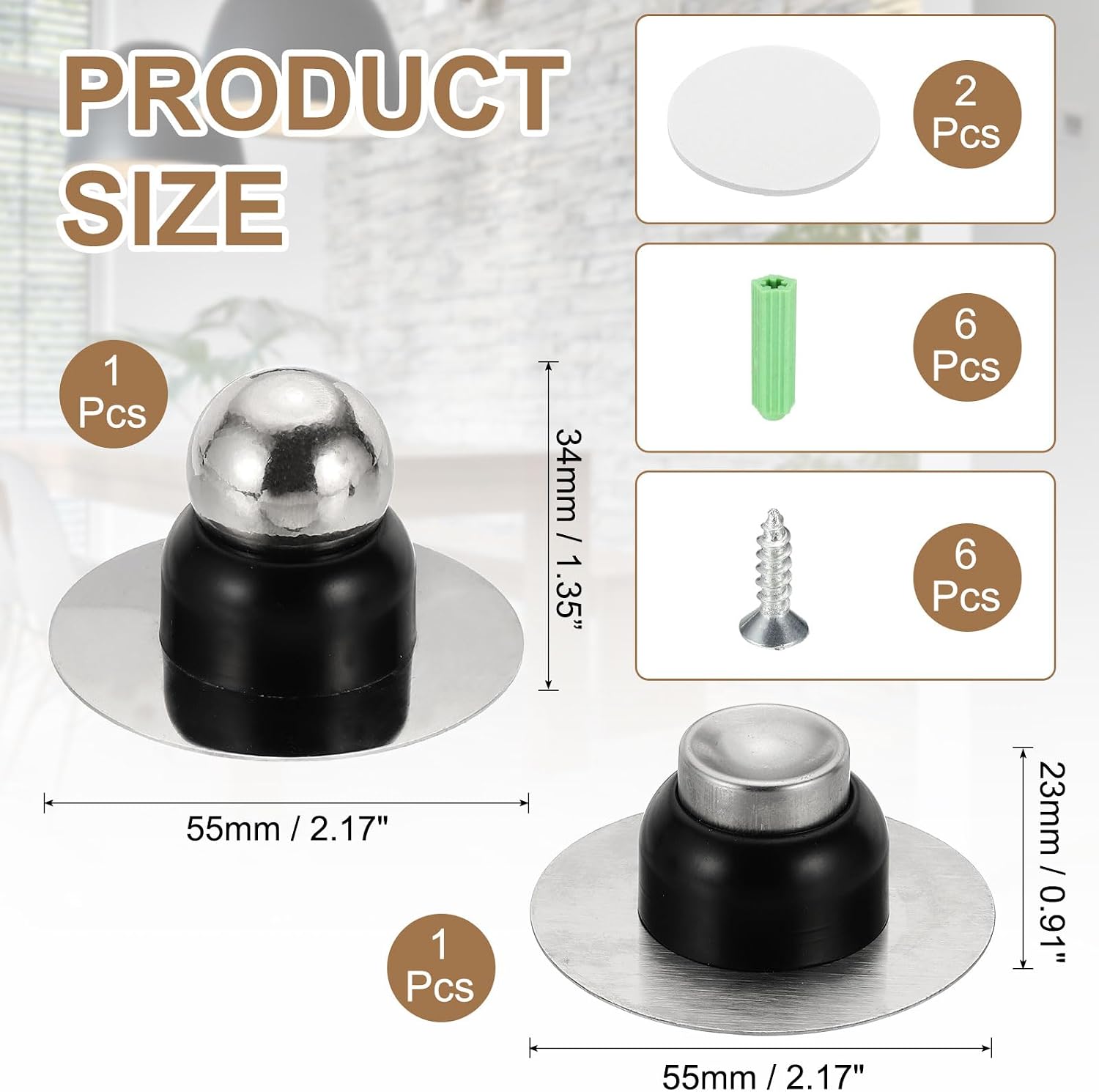 uxcell 2.1" Magnetic Door Stoppers, Wall Floor Mounted Magnetic Door Catch Holder, Stainless Steel Door Stops for Bedroom, Bathroom, Kitchen, Office, Black image 2