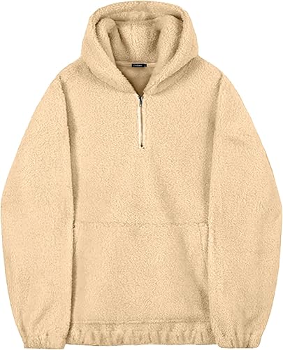 Miniatura 6 de Mens Sherpa Fuzzy Pullover Hoodie Sweatshirts 14 Zip Up Oversized Top Long Sleeve Fleece Jacket with Pockets