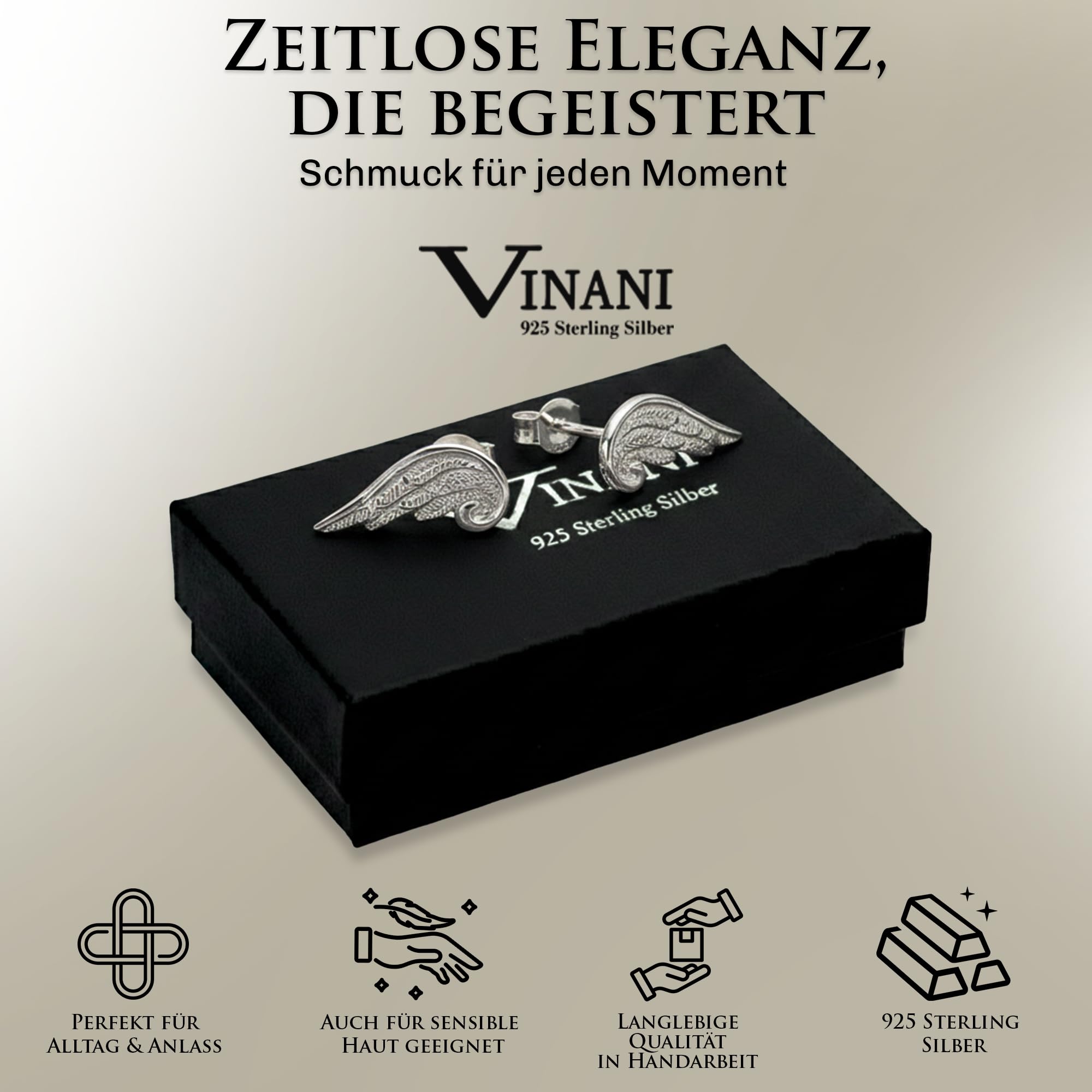 Vinani Ohrstecker Engelsflügel Sterling Silber 925 Flügel Ohrringe OEG