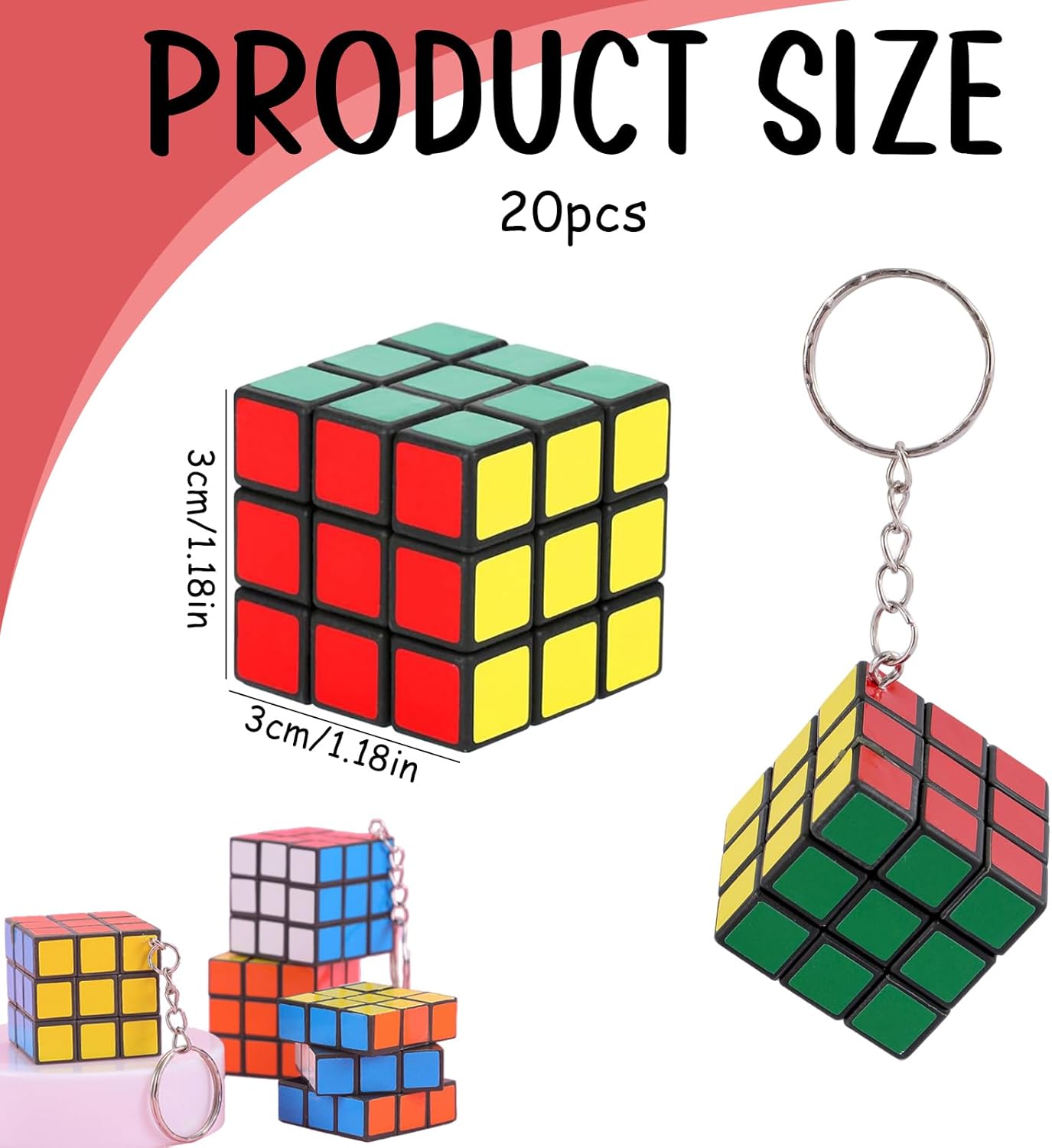 Set of 20 Magic Cubes 3 x 3 cm Magic Cube 3 x 3 Mini Magic Cube with Key Ring Stress Relief Toy Children's Birthday Gift Party Gift Easter Gift Magic Cube