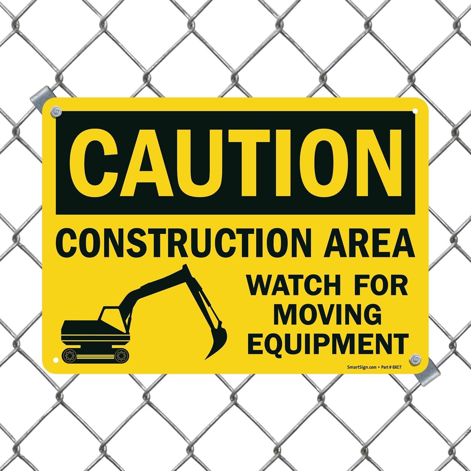 SmartSign - U9-1379-NP_10x14 "Caution - Construction Area, Watch For Moving Equipment" Sign | 10" x 14" Plastic Black on Yellow