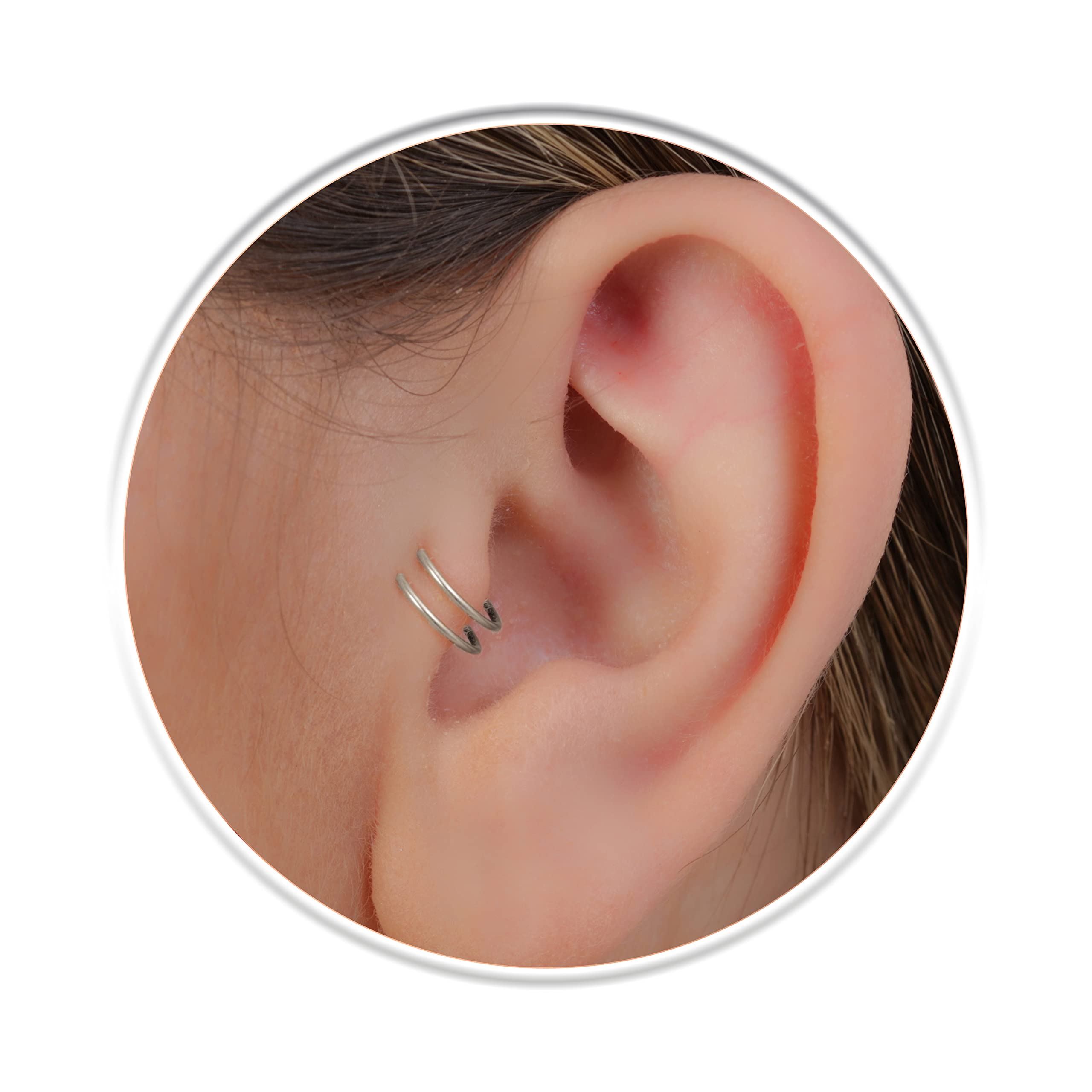 HandmadeSilver Tragus Piercing Jewelry - Thin Small 20 Gauge 7mm Double Tragus Earrings Hoop Rings - 925 Sterling Silver Spiral Tragus Earring Hoops For Women - Gift Ready