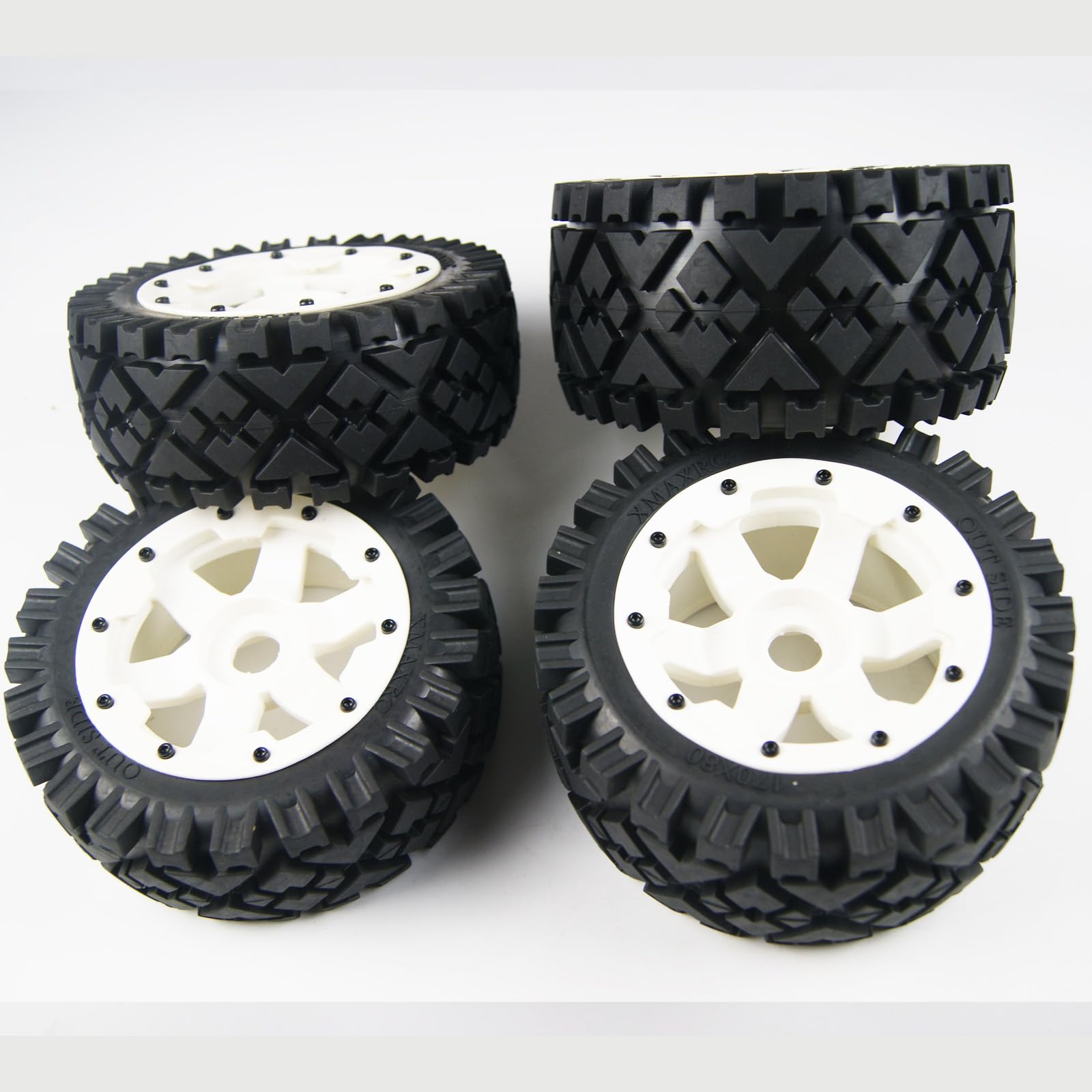 TITRACING White Wheel Front Rear All Terrain Tires Wheels for HPI Rovan Kingmotor Baja 5b 5t Buggy