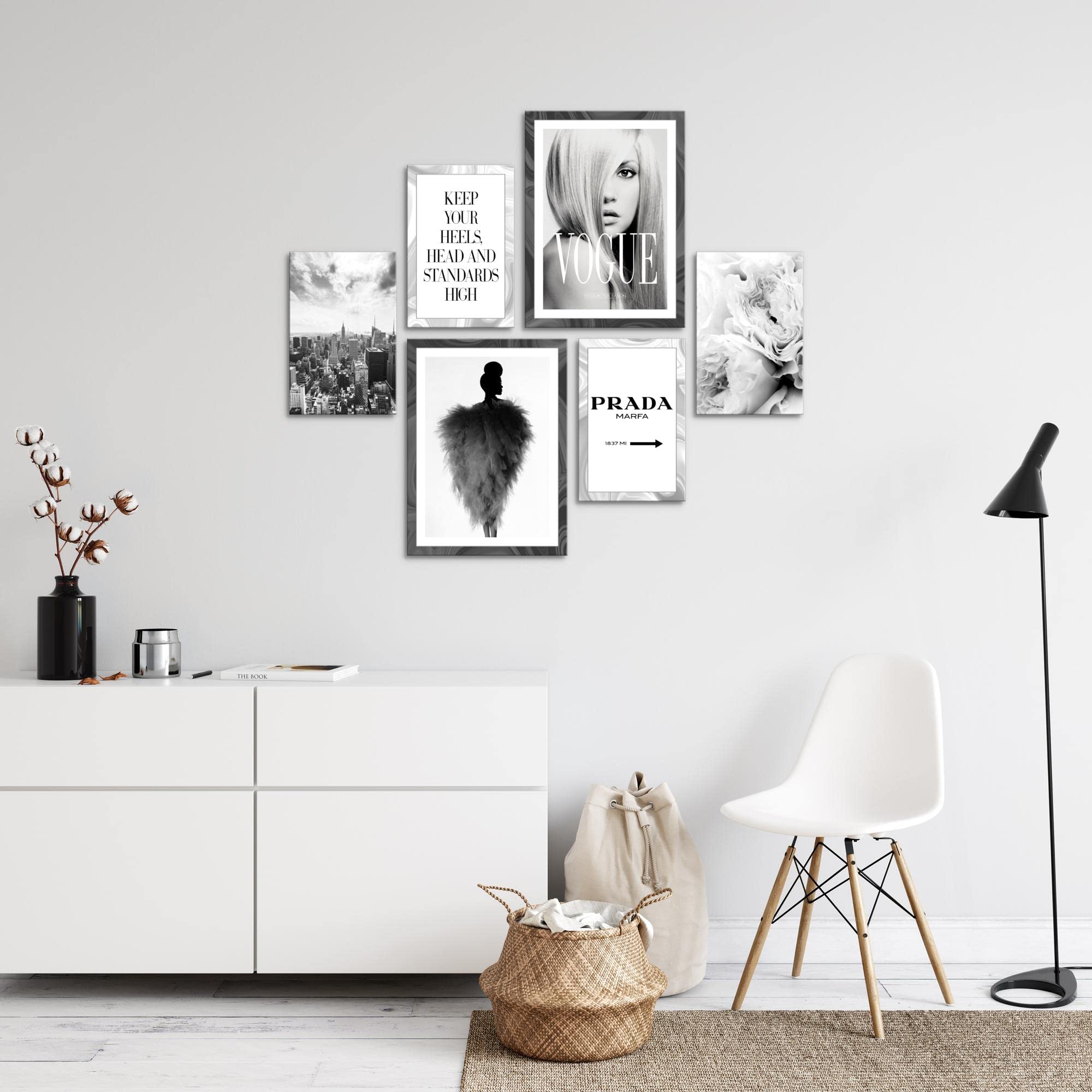 Novart Wandbilder Set Fashion Beauty Schwarz Weiss - KEIN EXTRA RAHMEN BENÖTIGT - Modern Deko - Wohnzimmer Mädchen Teenager N015763a