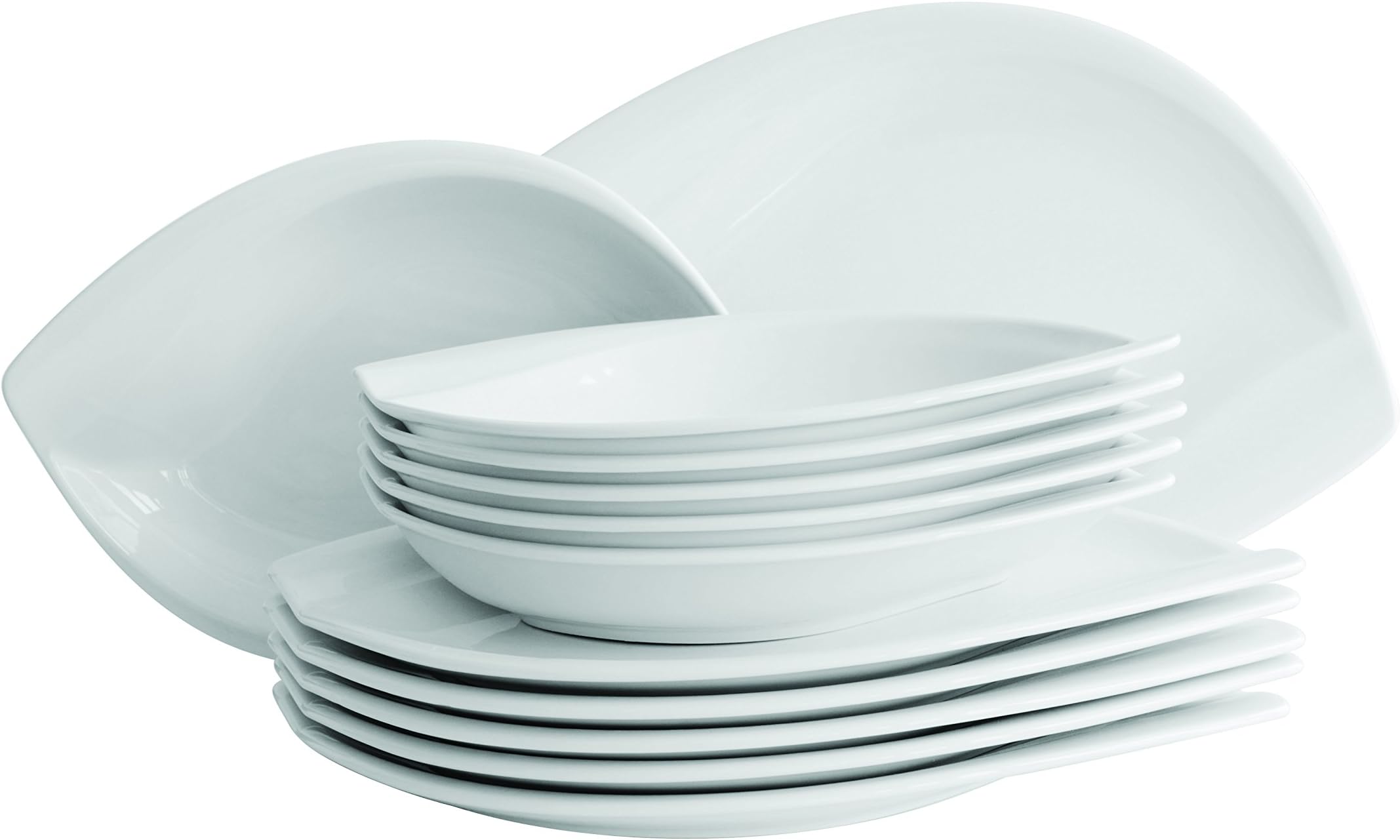 Domestic Professional 925117 12 -Piece Dinner Set Leaf includes 6-Soup Plates/ Dinner Plates - White
